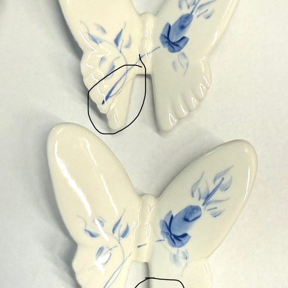Gallery Wall Handpainted Butterfly Figurines White Porcelain Blue Floral Set - Picture 6 of 7
